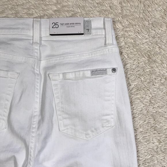 New 7FAMK High Rise 25 Super Skinny Leg Rainbow Fringe Trim White Jean Resort - Picture 8 of 15